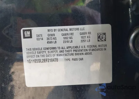 2014 Chevrolet Malibu 2Lt из США, поврежденный, VIN 1G11E5SL2EF218478